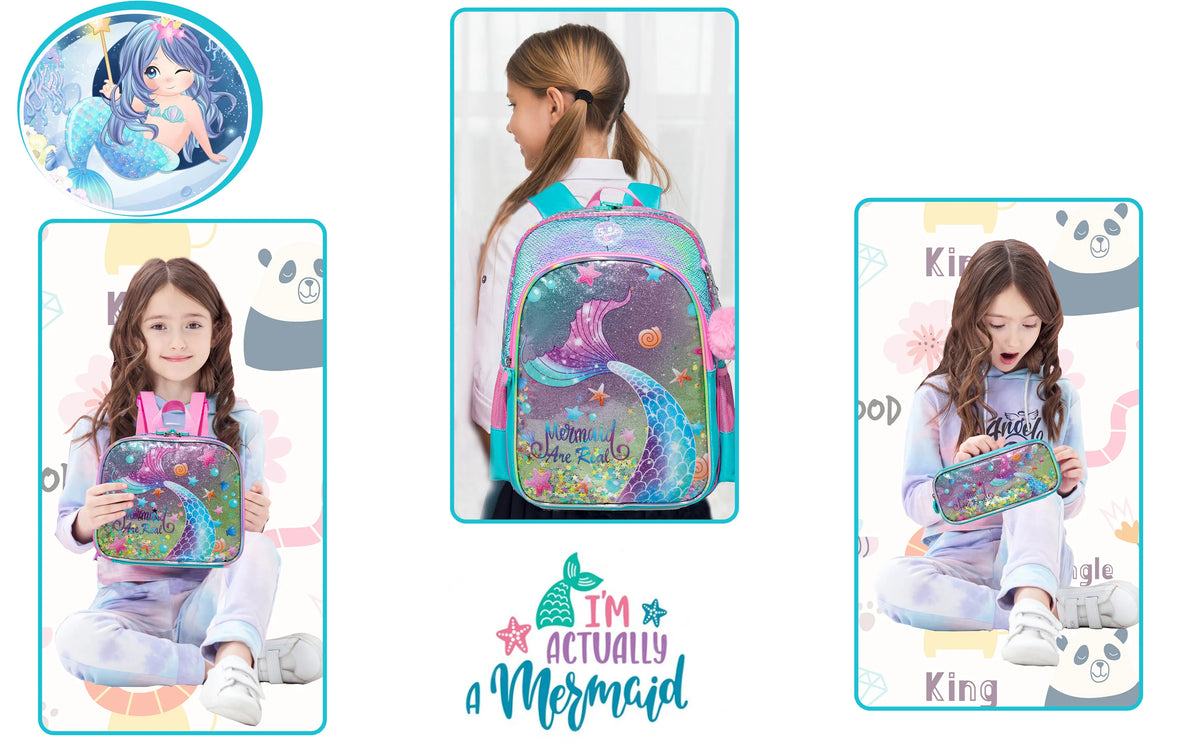 Kids Girls Full Size School Backpack with lunch box childrensterritory
