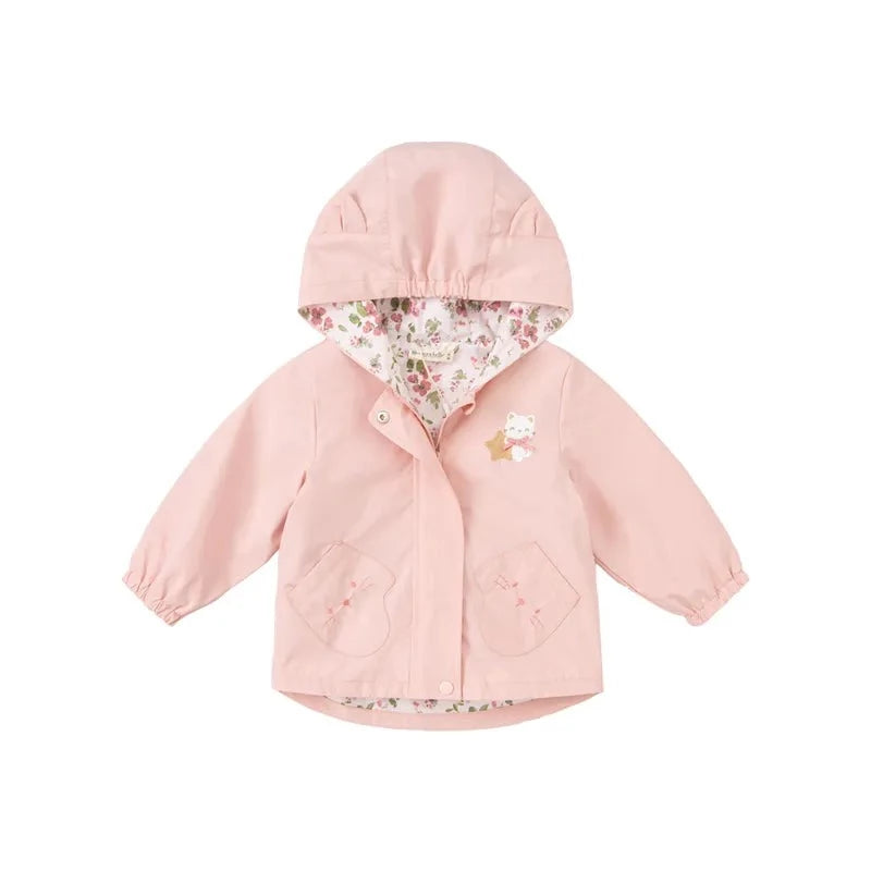 Kids Pink Cartoon Hooded Long Sleeve Casual Jacket childrensterritory