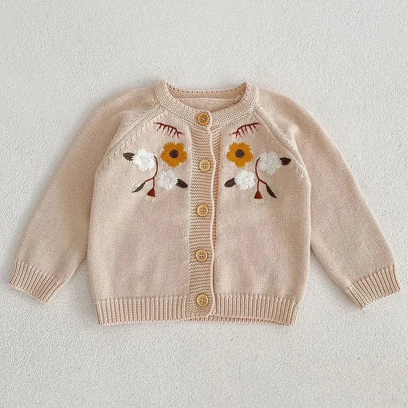 Baby Girl Flower Embroidered Knitted Cardigans