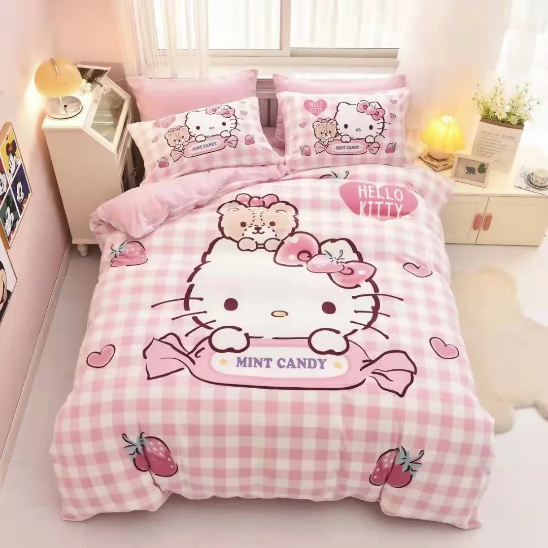 Hello Kitty Cartoon Design Duvet Cover Bedding Set for Kids&