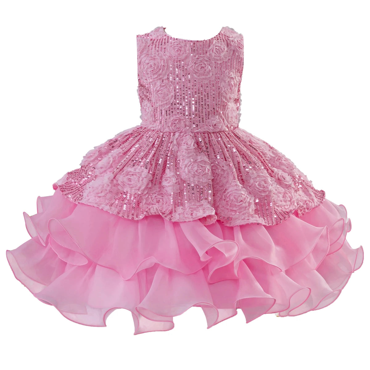 Sleeveless Fluffy Floral Birthday Party Dresses For Girls