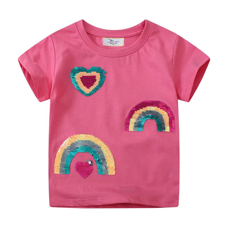 Dinosaurs Cartoon Print Summer T-Shirts For Girls