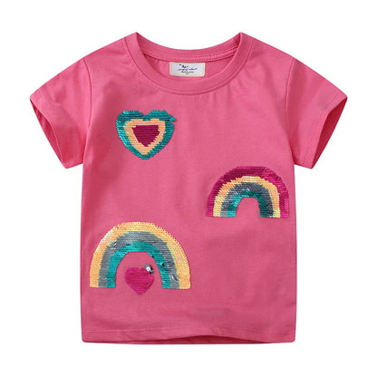 Dinosaurs Cartoon Print Summer T-Shirts For Girls