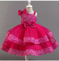 Kids Girls Sequins and Bow Design Birthday Party Flower Dresses