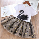 Kids Girls Swan T-Shirt + Sequin Skirts 2Pcs Outfit Set childrensterritory