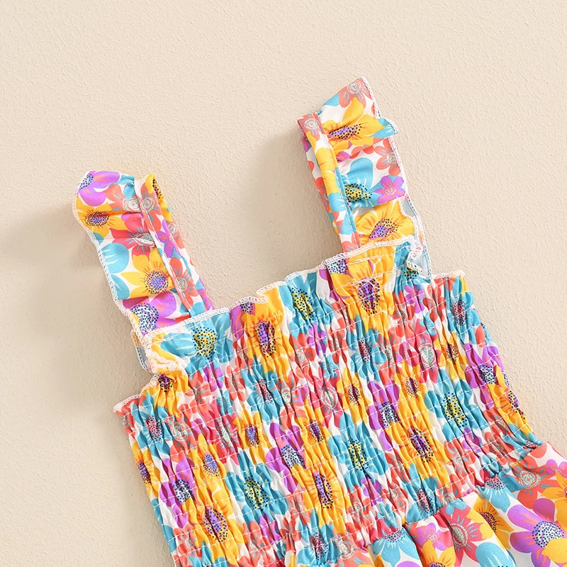 Little Girls Lovely Floral Print Wide Leg Summer Jumpsuit childrensterritory