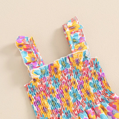 Little Girls Lovely Floral Print Wide Leg Summer Jumpsuit childrensterritory