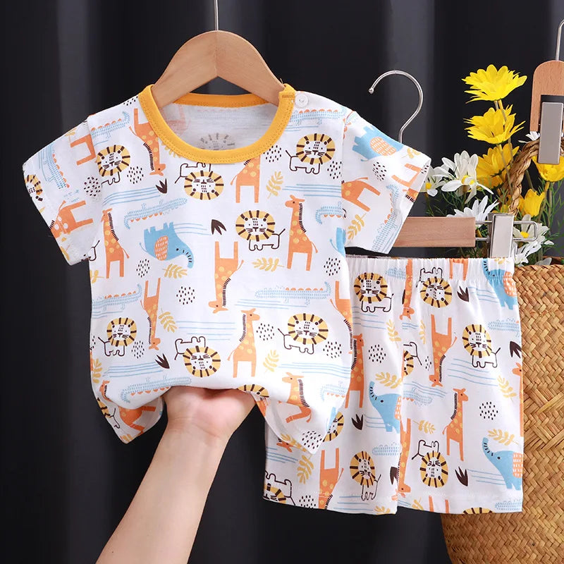Little Boys Girls Cartoon Print Cotton Clothing Sets