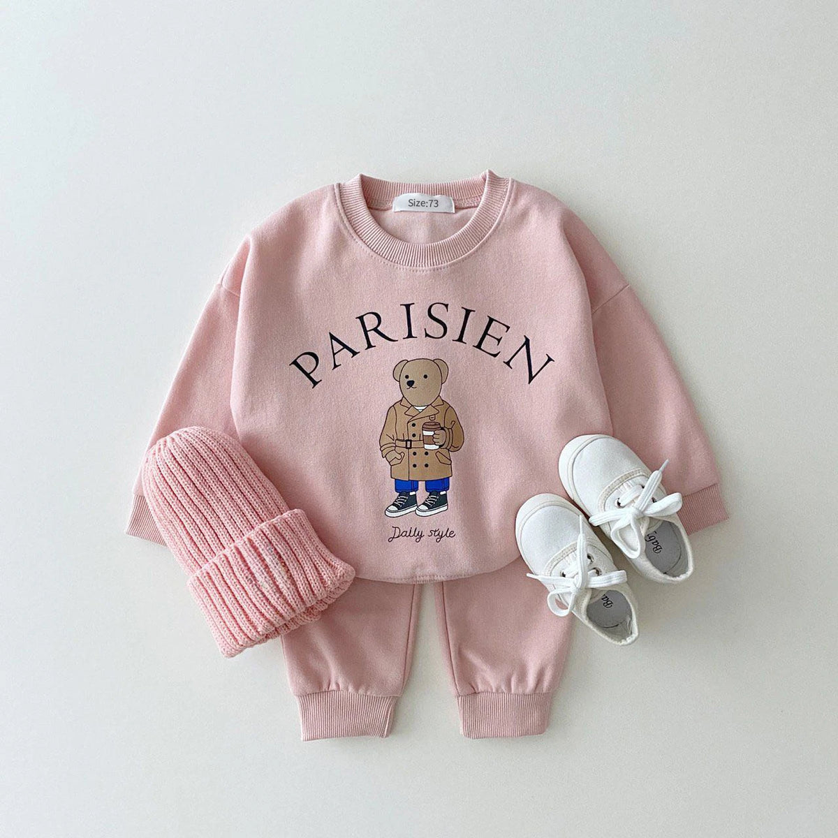 Baby Boys/Girls Letter Bear Casual Hoodie+Pants Suit