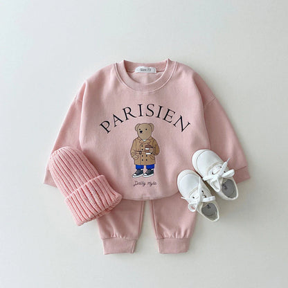 Baby Boys/Girls Letter Bear Casual Hoodie+Pants Suit