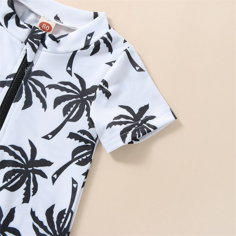 Baby Boy Tree Print Short Sleeve Swimsuit with Hat childrensterritory
