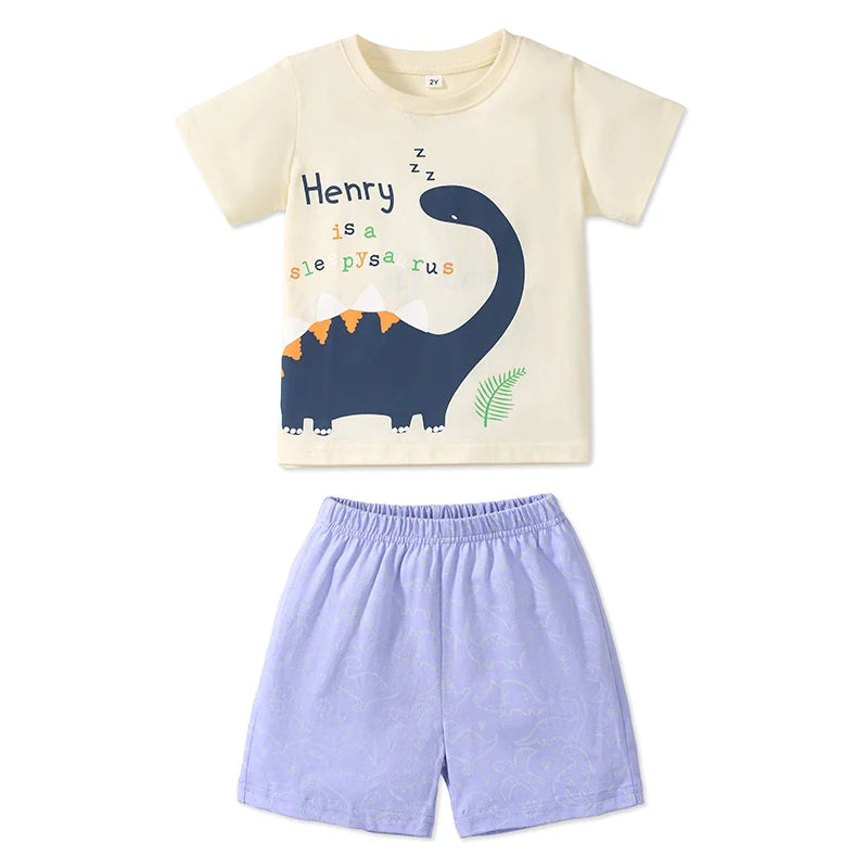 Kids Boys Cartoon Dinosaur Tops+Pants Tracksuit Sets childrensterritory