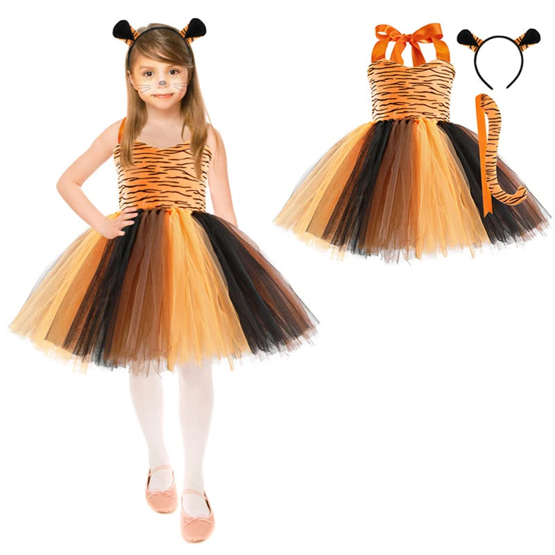 Kids Girls Little Cat Look Tutu Skirt Dresses for School Performance