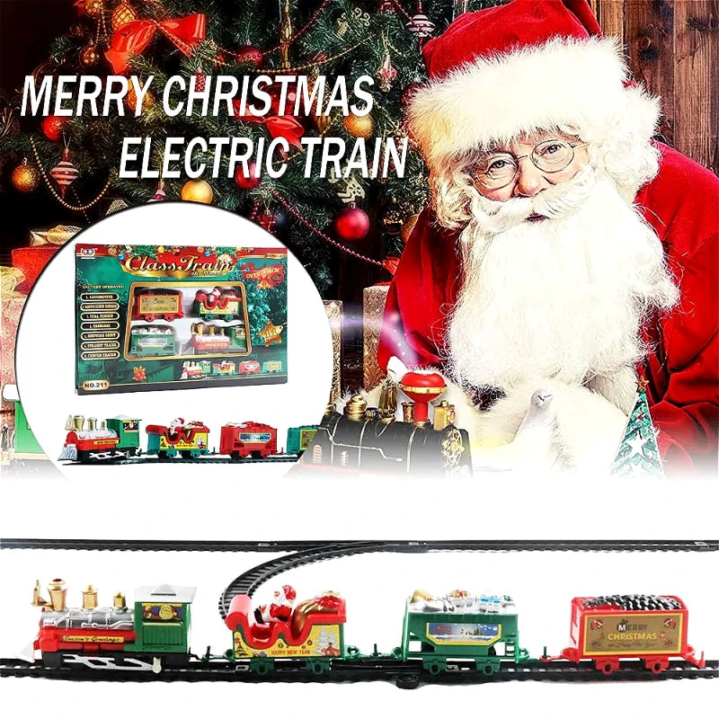 Electric Christmas Train Toy Set with Light Sound for Kids