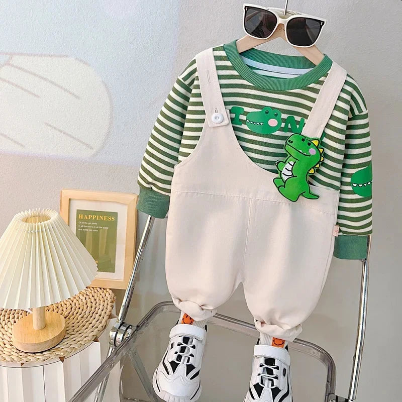 Cartoon Design Baby Boy Color Blocking 2PC Casual Clothes Set