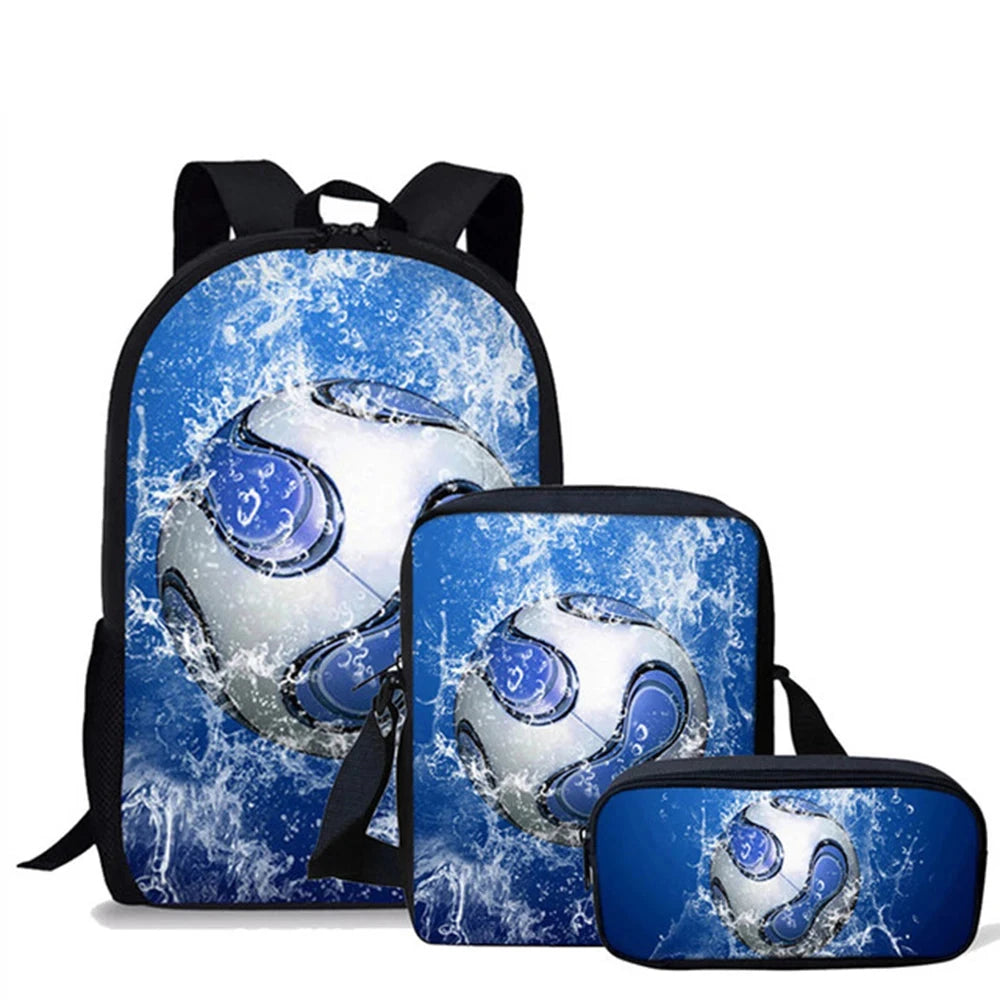 3D Soccer Foot Ball Print 3pcs/Set Kids School Bags Backpack