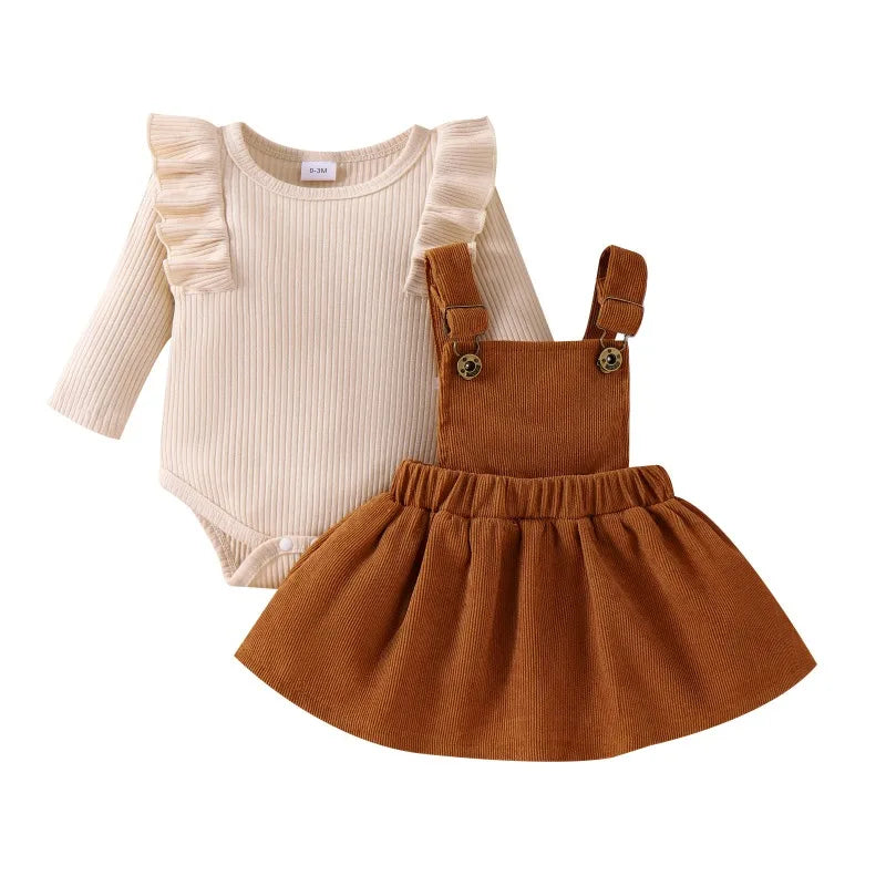 Baby Girls Bodysuit+Elastic Waist Skirt Set for Winter