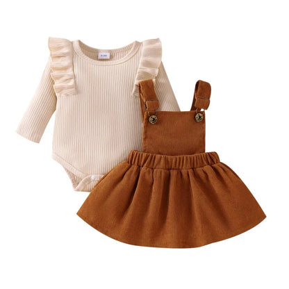 Baby Girls Bodysuit+Elastic Waist Skirt Set for Winter