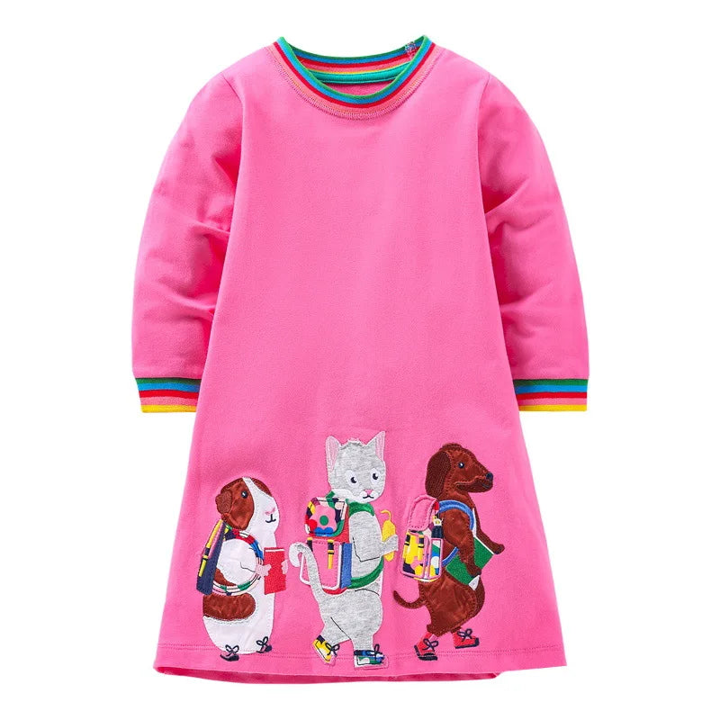 Horse Print Girls Long-Sleeved Casual Dresses childrensterritory