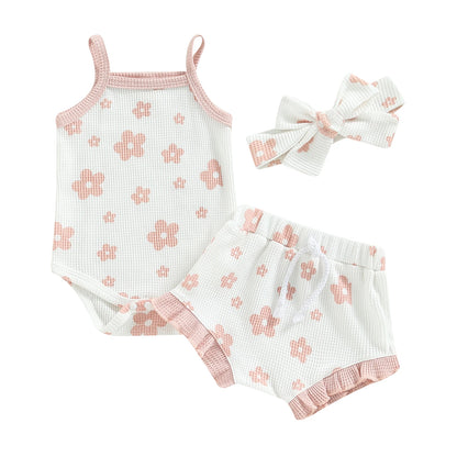 Baby Girl Floral Spaghetti Straps Sleeveless Romper Set