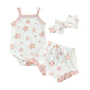 Baby Girl Floral Spaghetti Straps Sleeveless Romper Set