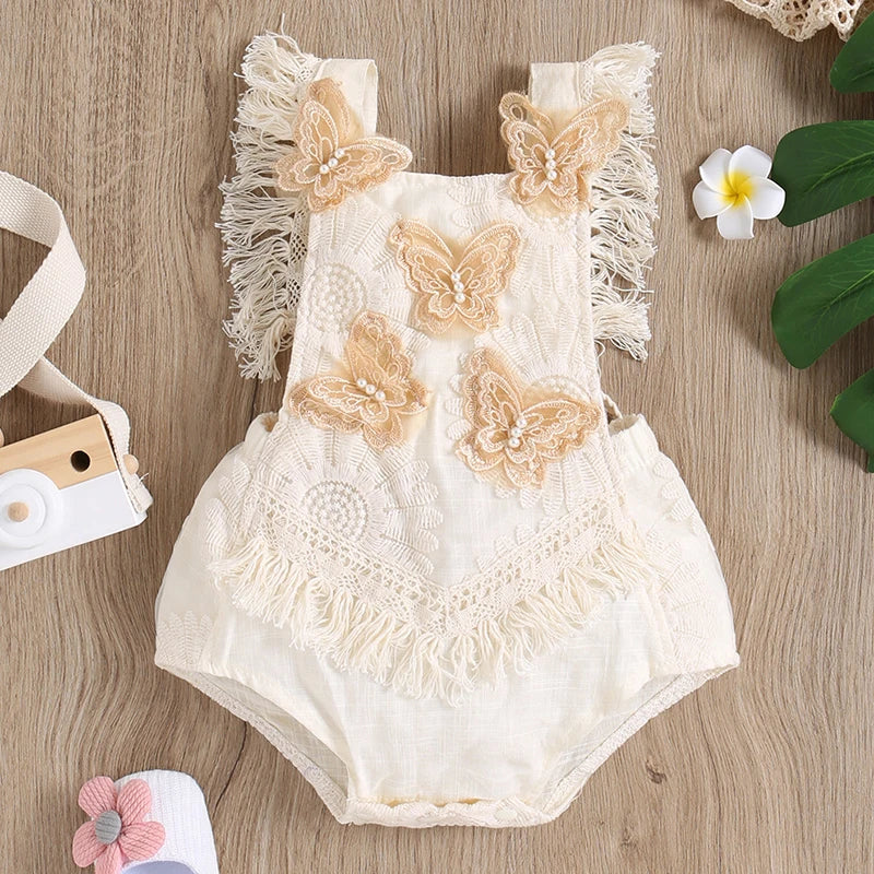 Baby Girls Cute Flower Lace Design Sleeveless Rompers childrensterritory