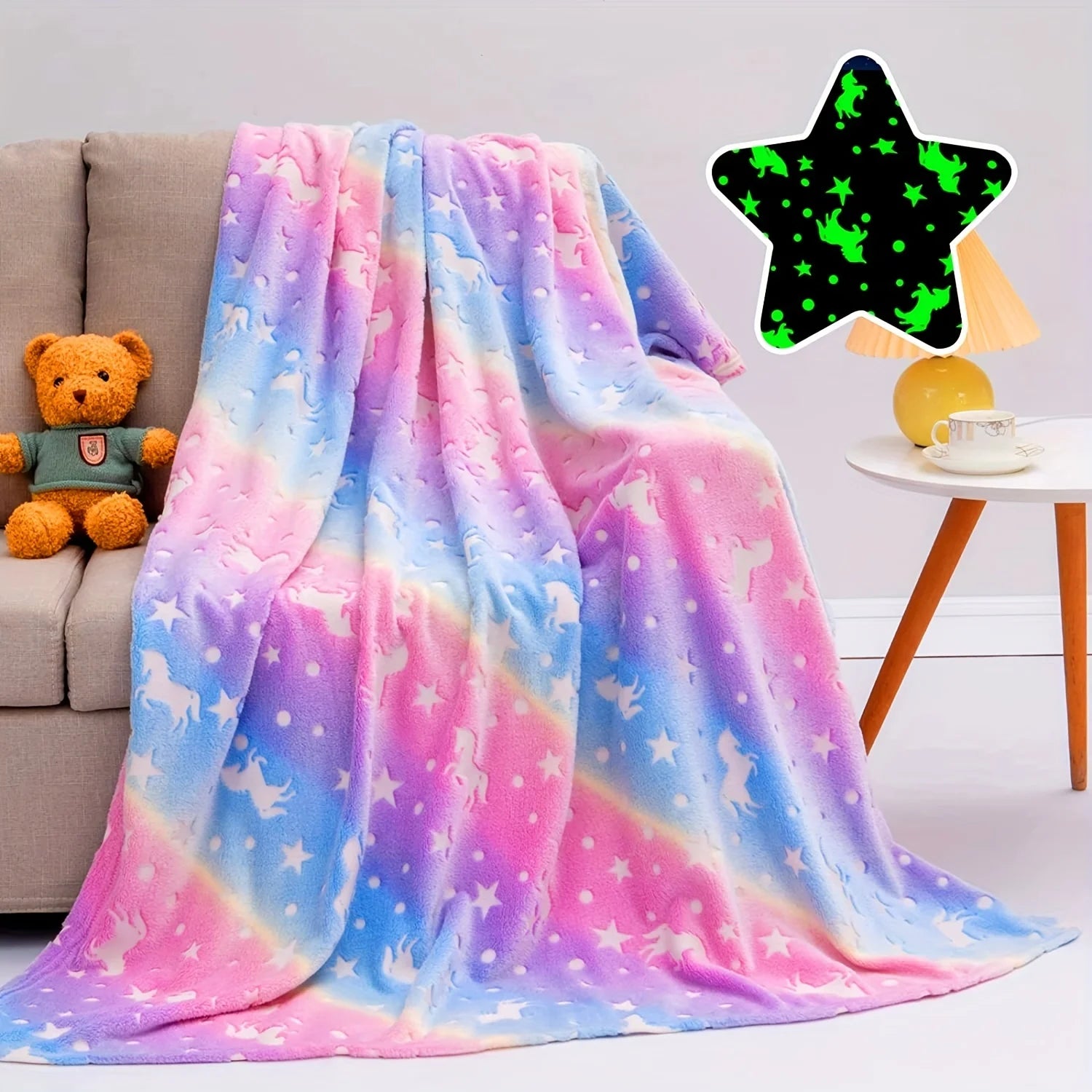 Soft Glow-in-the-Dark Cartoon Design Blanket for Kids