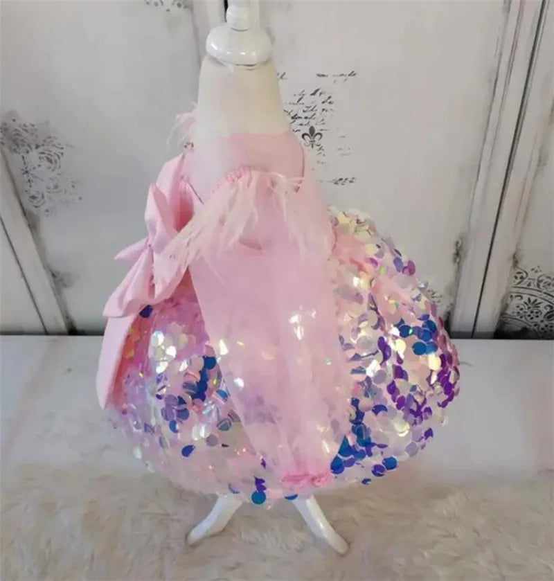 Mother and Daughter Sequined Tulle Matching Party Dress
