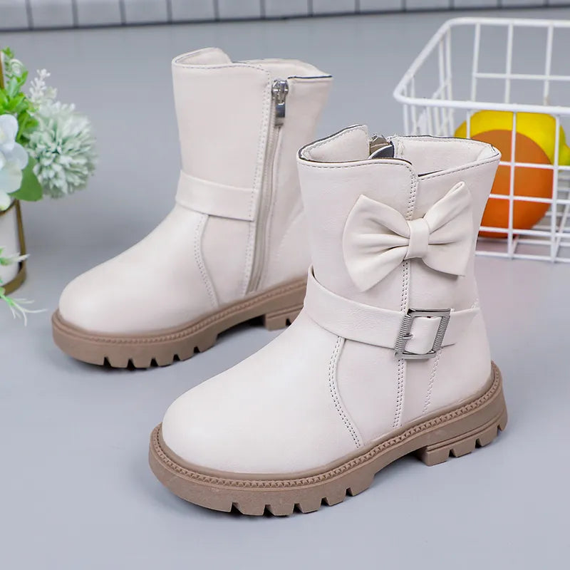 Kids Solid Color Long Snow Boots with Buckle Design childrensterritory