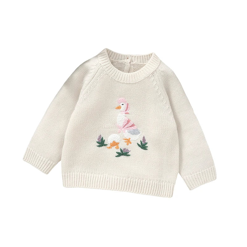 Round Neck Duck Embroidery Design Winter Sweater For Baby