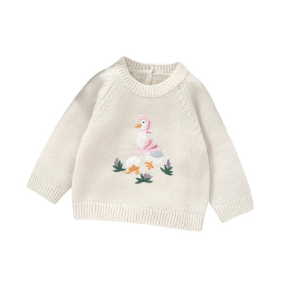 Round Neck Duck Embroidery Design Winter Sweater For Baby childrensterritory