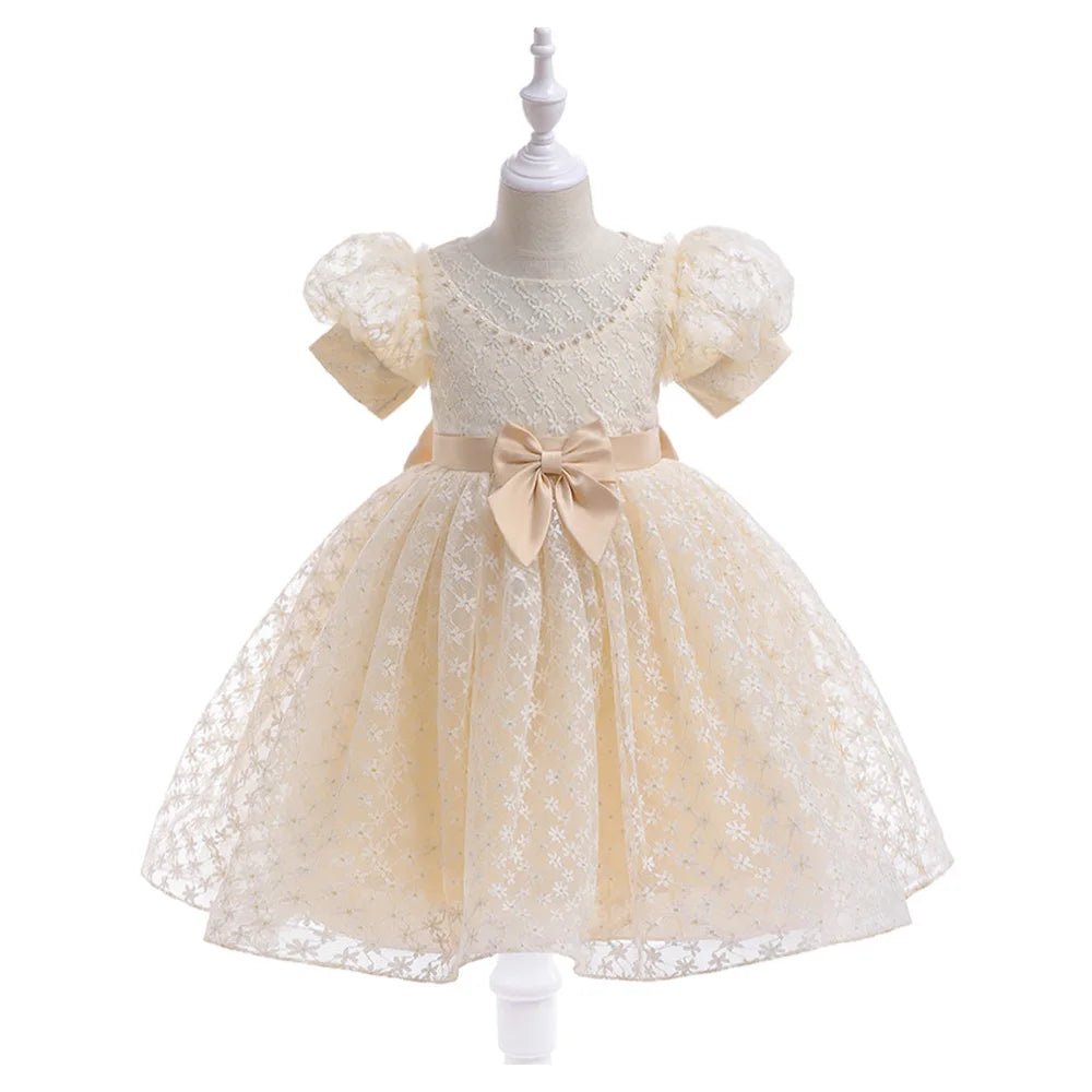 Bridemaid Flower Bow-Designed Princess Dress for Kids Girls