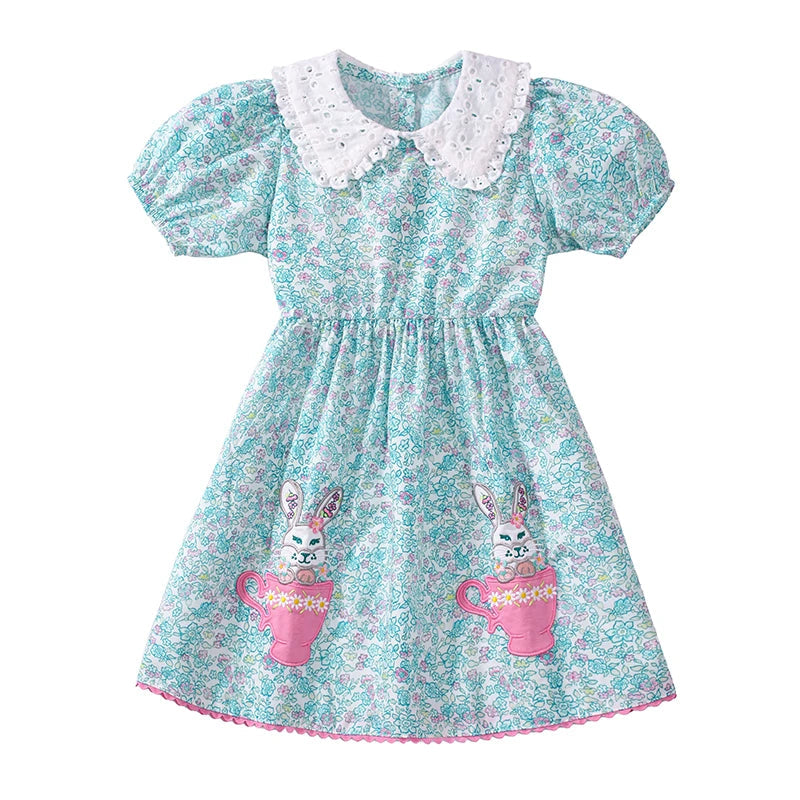 Little Girls Cartoon Embroidered Design Summer Dresses childrensterritory