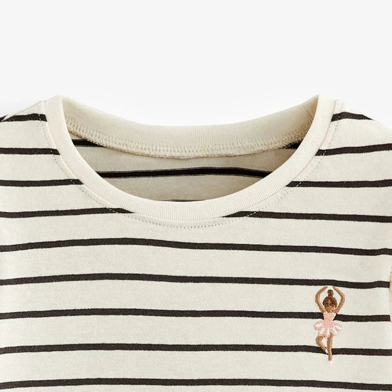 Round Neck Long Sleeves Cartoon Print Cotton Tops For Girls childrensterritory