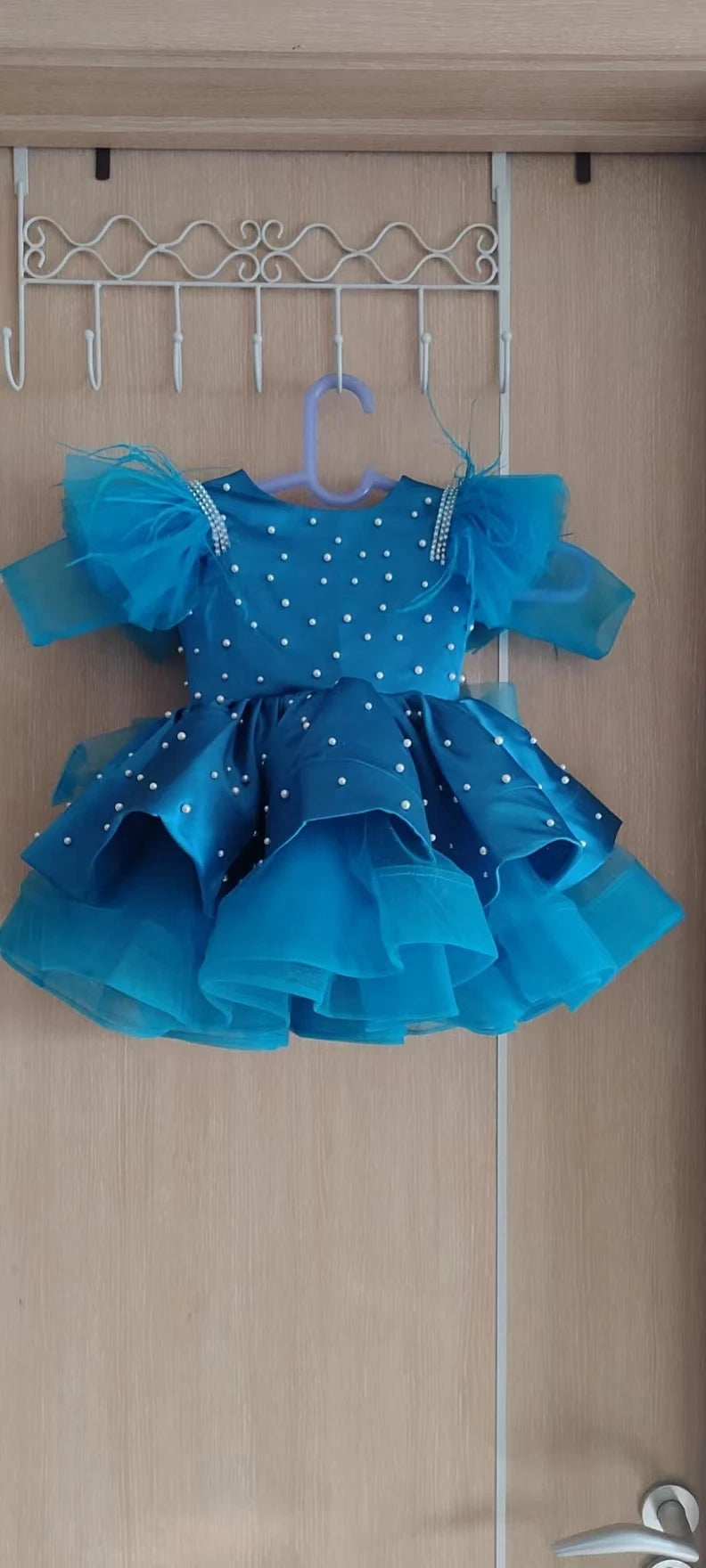 Baby/Kids Girl Satin Pearls Design Tulle Princess Party Dresses
