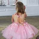 Little Girl's Pink Puffy Tulle Handmade Flowers Dress childrensterritory