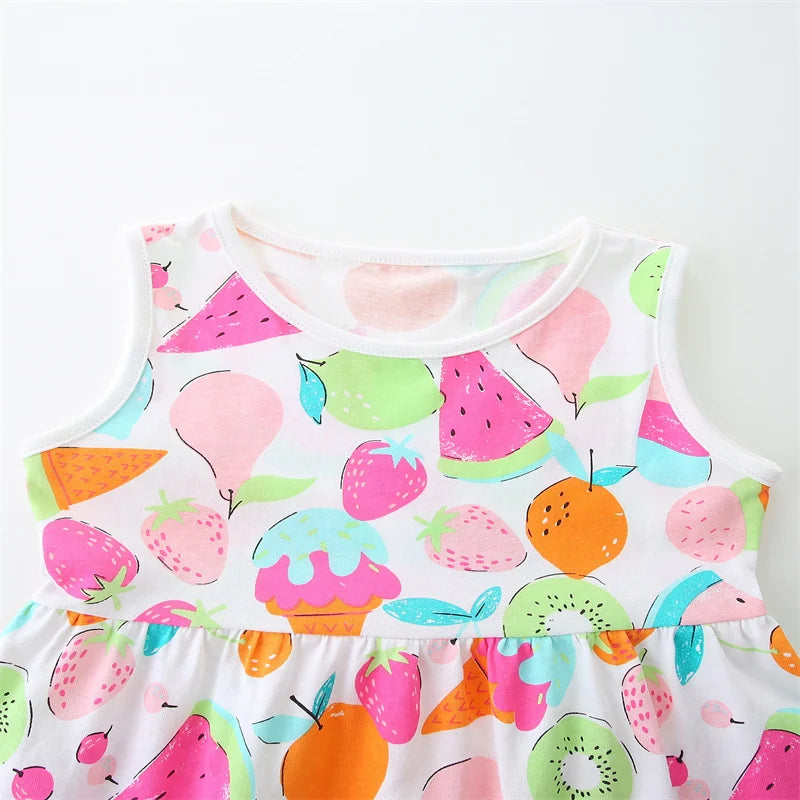 Cartoon Fruits Print Kids Girls Summer Holiday Dresses