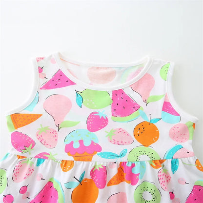 Cartoon Fruits Print Kids Girls Summer Holiday Dresses