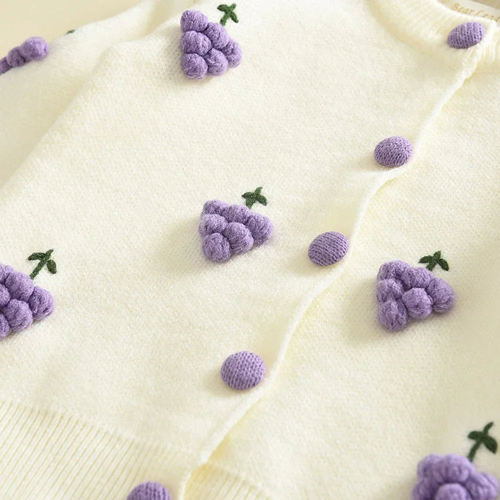 Girls’ Long-Sleeve Winter Outfit with Strawberry Design