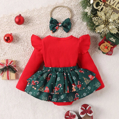 Long-Sleeve Bow Design Christmas Outfit For Baby Girls childrensterritory