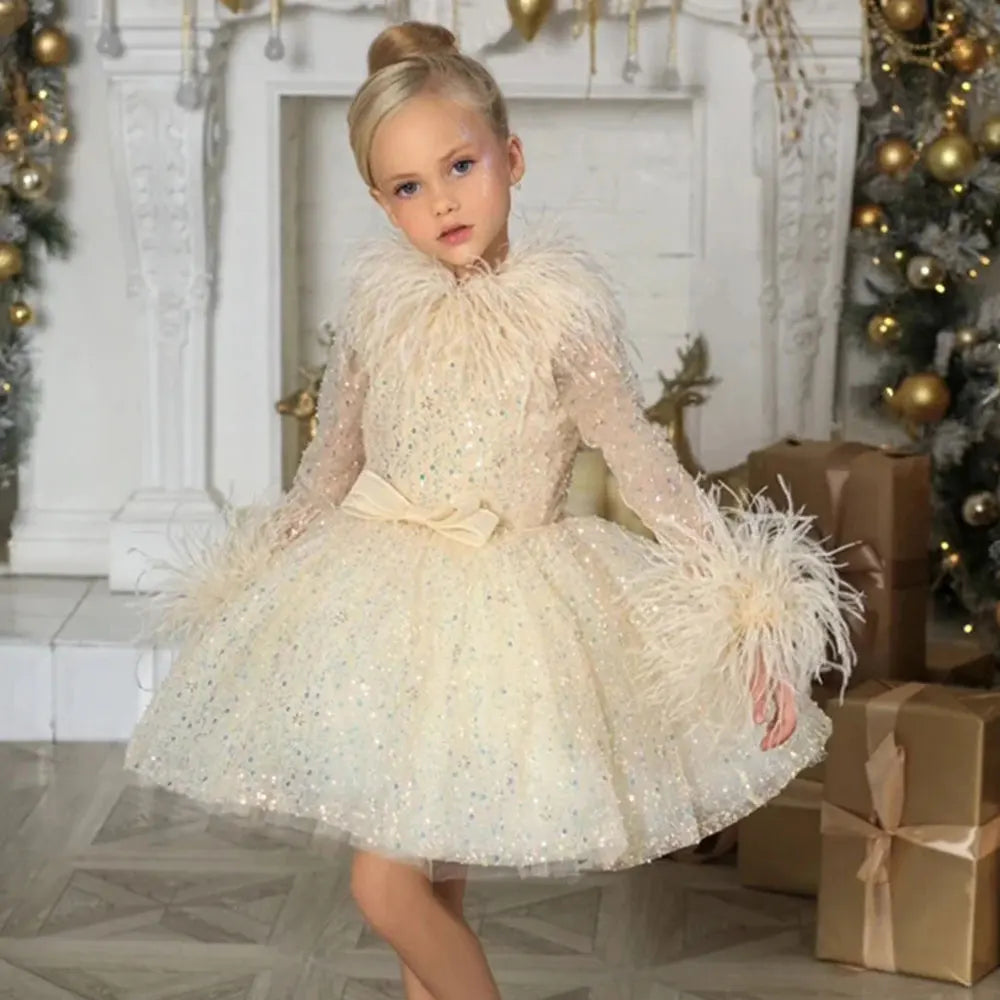 Kids Girls High Neck Glittery Christmas Party Dress