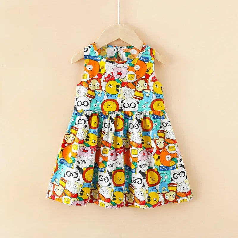 Kids Girls Cartoon Pattern Summer Party Dresses