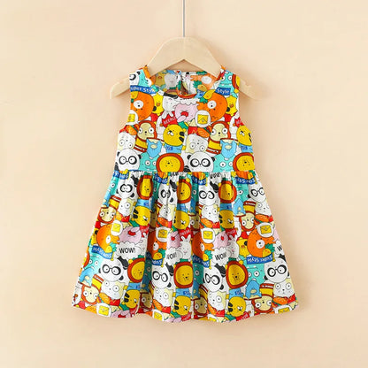 Kids Girls Cartoon Pattern Summer Party Dresses