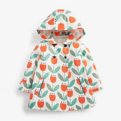 Kids Girl Flowers Cartoon Print Hooded Jackets Windbreaker childrensterritory