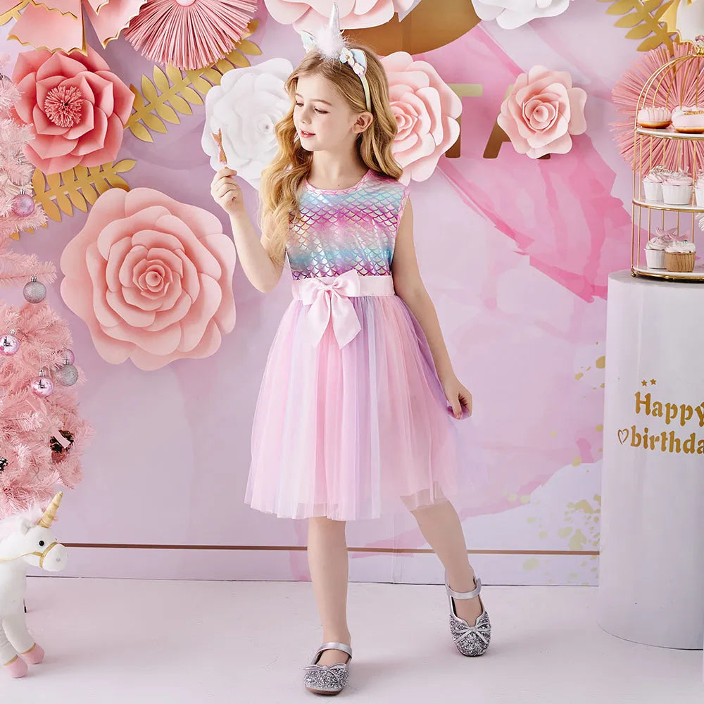 Kids Girls Sleeveless Sequin Princess Dresses for Summer childrensterritory