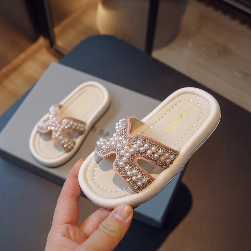 Classic Baby/Kids Girls Pearls Beading Summer Slippers