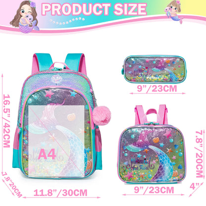 Kids Girls Full Size School Backpack with lunch box childrensterritory