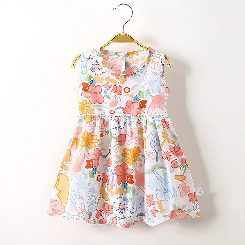 Little Girls Elegant Floral Print Summer Dresses childrensterritory