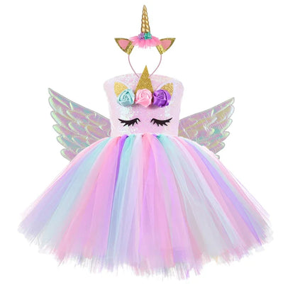 Kids Girls Unicorn Design LED Lights Sequin Tutu Dress for Halloween