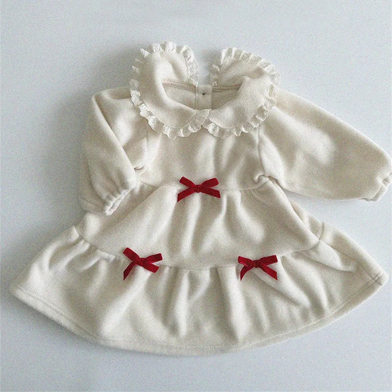 Girls' Solid Colour Collar Design Winter Dresses childrensterritory